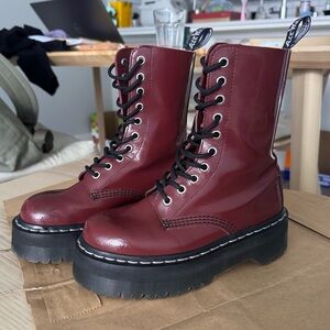 Dr. Martens 1490 Aggy Cherry Red Patent Platform Boots